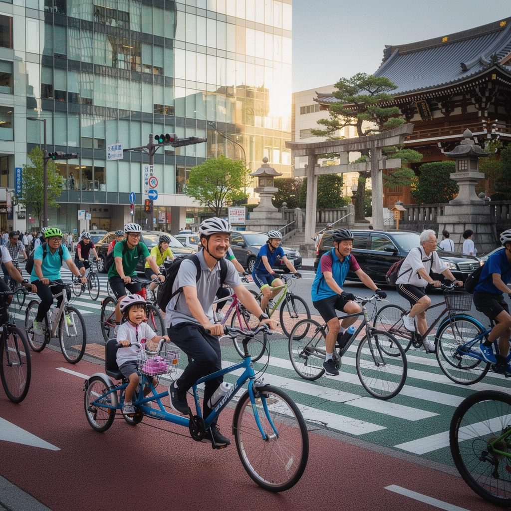 自転車でのグループライドの集合写真