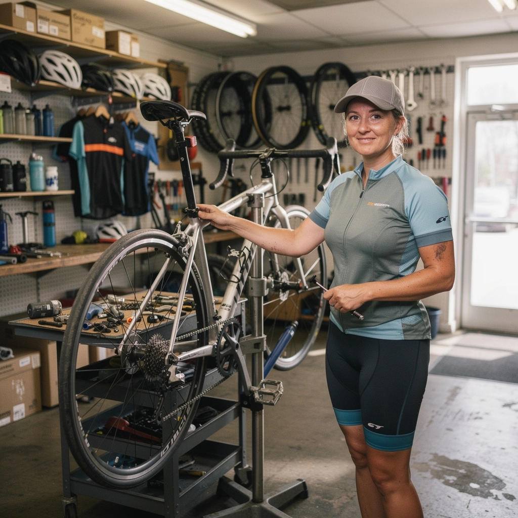 地域のサイクリングイベントの参加者が集まっている様子